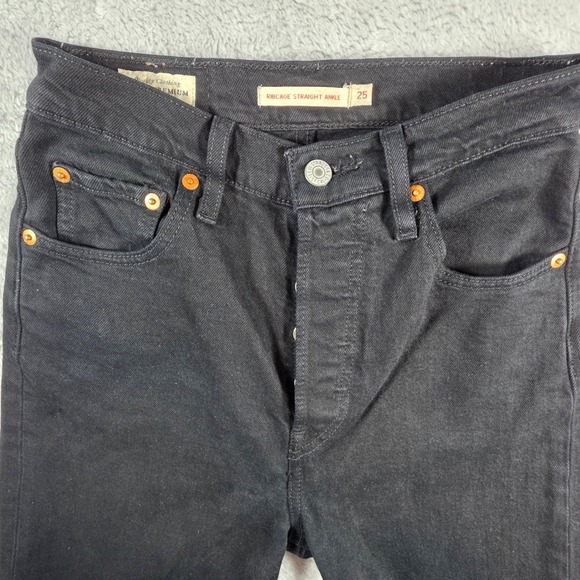 Levi's Premium Women 25 Black Ribcage Straight Ankle Jeans High Rise Pants - Picture 9 of 12
